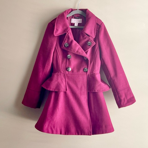 Jessica Simpson Girls Berry Double Breasted Peplum Ruffle Coat